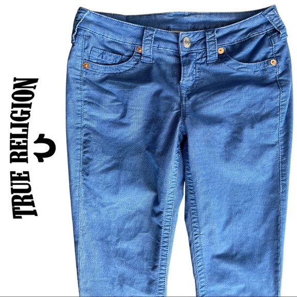 True Religion Shannon Corduroy Skinny Pants Periwinkle Blue Size 27 - Picture 4 of 9